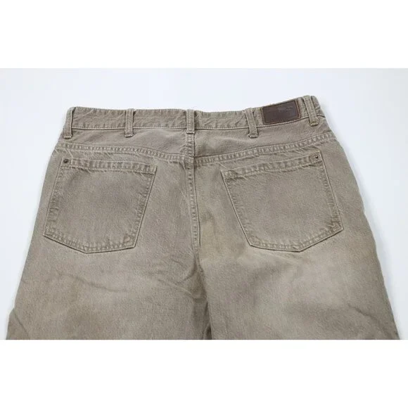 Vintage LL Bean Mens 34x30 Faded Stonewash Wide Leg Denim Jeans Beige Cotton